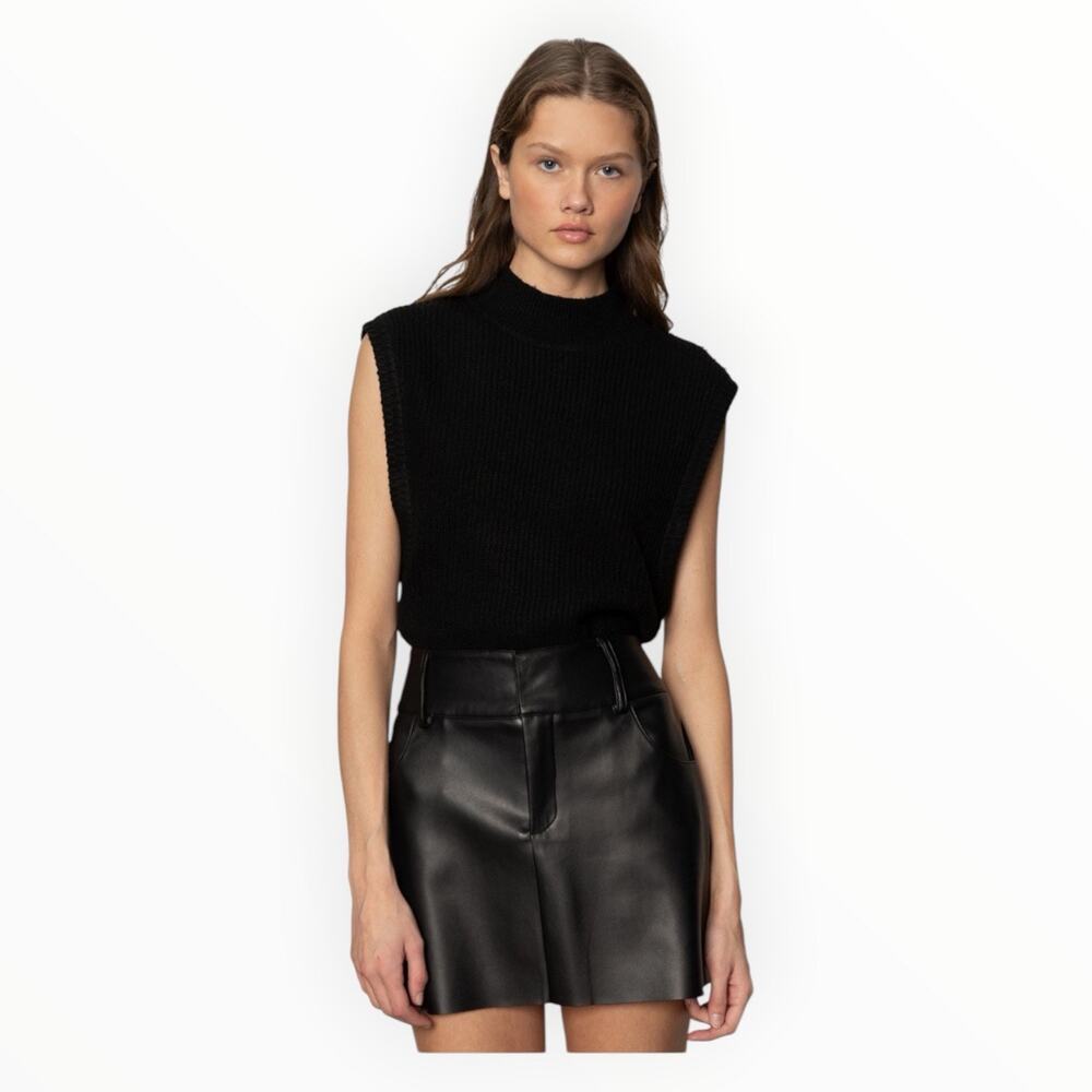 Sanctuary Black City Sweater Shell Mock Neck Sleeveless Knit Vest Top XL NWT
